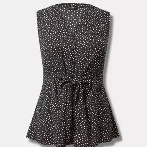 Torrid Peplum Georgette Button-Front Tie-Front Blouse Black White Plus Size 1
